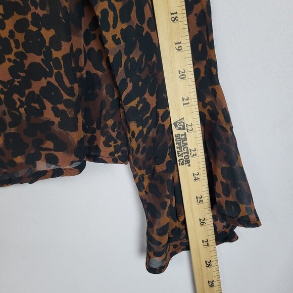 Maeve Anthropologie Animal Print Blouse Top Women's 1X Brown Black Flared Sleeve - Picture 10 of 16